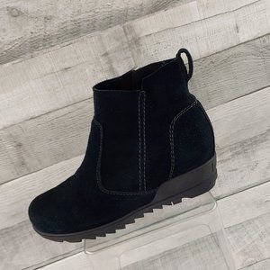 Sorel Shoes Womens 7 Bootie Wedge Leather Black Ankle Boot Zip Up